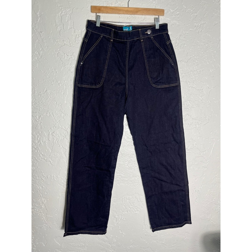 Hell Bunny NWT Dark Wash High Waist Wide Leg Jeans Utility Pockets XL